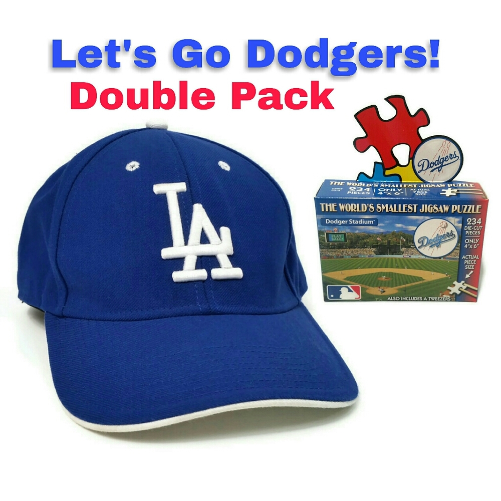 Lot of 2 LA Dodgers MLB Puzzle and Moneymaker Hat